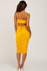 Yellow Crossover Cut Out Fitted Dress