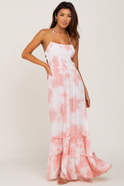 Pink Tie Dye Smocked Cutout Maxi Dress