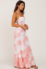 Pink Tie Dye Smocked Cutout Maxi Dress