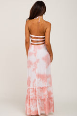 Pink Tie Dye Smocked Cutout Maxi Dress