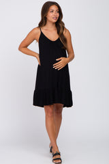 Black Ruffle Hem Maternity Swing Dress