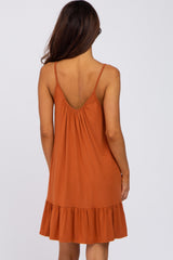 Rust Ruffle Hem Swing Dress