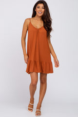 Rust Ruffle Hem Swing Dress