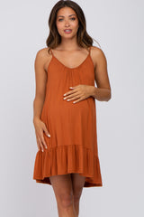 Rust Ruffle Hem Maternity Swing Dress