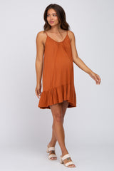 Rust Ruffle Hem Maternity Swing Dress