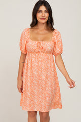 Coral Floral Tie Front Maternity Dress