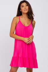 Fuchsia Ruffle Hem Maternity Swing Dress