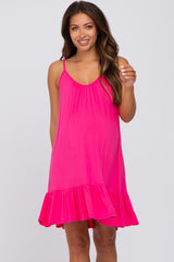 Fuchsia Ruffle Hem Maternity Swing Dress