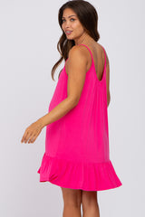 Fuchsia Ruffle Hem Maternity Swing Dress