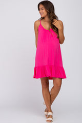 Fuchsia Ruffle Hem Maternity Swing Dress