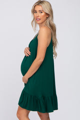 Green Ruffle Hem Maternity Swing Dress