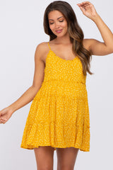 Mustard Floral Sleeveless Tiered Maternity Mini Dress