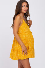 Mustard Floral Sleeveless Tiered Maternity Mini Dress