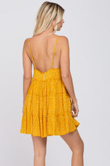 Mustard Floral Sleeveless Tiered Mini Dress