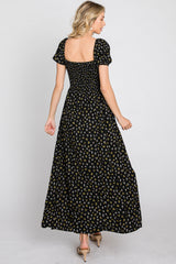 Black Floral Smocked Maxi Dress