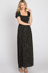 Black Floral Smocked Maxi Dress