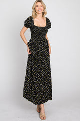 Black Floral Smocked Maxi Dress