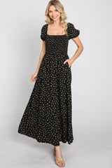 Black Floral Smocked Maxi Dress