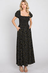 Black Floral Smocked Maxi Dress