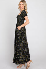 Black Floral Smocked Maxi Dress