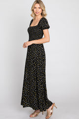 Black Floral Smocked Maxi Dress