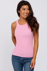 Pink Ribbed Fitted Maternity Top