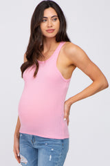 Pink Ribbed Fitted Maternity Top