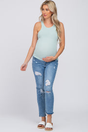 Mint Ribbed Fitted Maternity Top