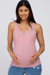 Mauve Ribbed V-Neck Maternity Tank Top