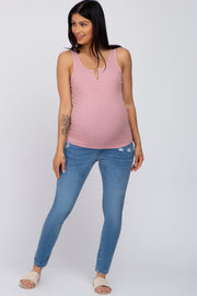 Mauve Ribbed V-Neck Maternity Tank Top