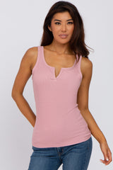 Mauve Ribbed V-Neck Maternity Tank Top