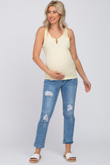 Yellow Ribbed V-Neck Maternity Tank Top