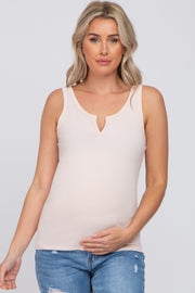 Light Pink Ribbed V-Neck Maternity Tank Top