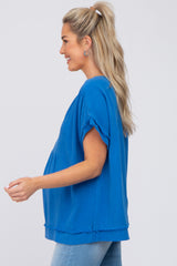 Blue Linen Maternity Blouse