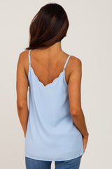 Light Blue Scallop Neckline Blouse