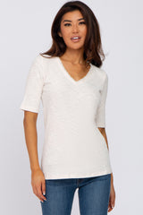 Beige Ribbed Lace Trim Top