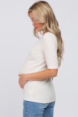 Beige Ribbed Lace Trim Maternity Top