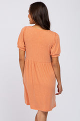 Orange Ribbed Short Sleeve Maternity Dress