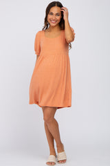 Orange Ribbed Short Sleeve Maternity Dress