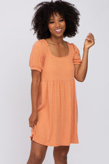 Orange Ribbed Short Sleeve Maternity Dress