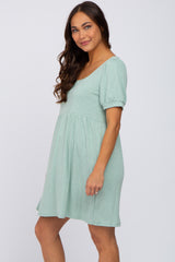 Mint Ribbed Short Sleeve Maternity Dress