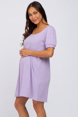 Lavender Ribbed Short Sleeve Maternity Dress