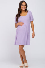 Lavender Ribbed Short Sleeve Maternity Dress