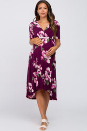 Plum Floral Hi-Low Maternity Midi Dress