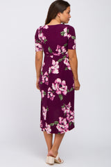 Plum Floral Hi-Low Maternity Midi Dress