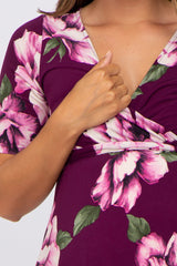 Plum Floral Hi-Low Maternity Midi Dress