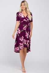 Plum Floral Hi-Low Maternity Midi Dress