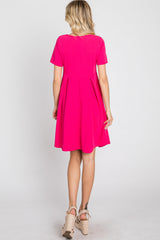 Fuchsia Short Sleeve Front Pleat Dress