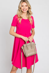 Fuchsia Short Sleeve Front Pleat Dress