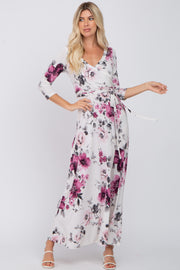 Cream Floral Wrap Maxi Dress